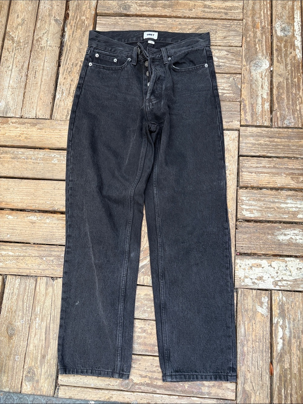 Obey Women's Relaxed Black Straight-Leg Jeans